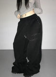 KYLETHOMASW  -  Y2K Rivet Sweatpants Women Streetwear Fleece Black Baggy  Hip Hop Wide Leg Pants Fashion Casual Trousers