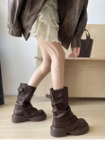 KYLETHOMASW  -  Autumn Vintage Thick Bottom Woman Knight Boot Fashion Belt Buckle Ladies Concise Slip On Short Booties