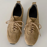 KYLETHOMASW  -  women's natural suede leather round toe lace-up flats oxfords high quality soft comfortable casual female flats shoes