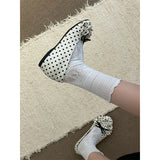 KYLETHOMASW  -  Fashionable Thick Heel Mary Janes Women's Slip-On Shoes Polka Dot  Bow Knot Casual Comfy Footwear Summer Season