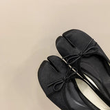 KYLETHOMASW  -  Spring New Wave Dot Satin Shallow Mouth Single Shoes Flat Bottom Ballet Split Toe Shoes Women's Shoes Bow
