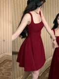 KYLETHOMASW  -  Women Elegant Solid A-line Mini Dresses New Korean Fashion Summer Plain Corset  Princess Tutu Dress Wedding Party Evening Robe