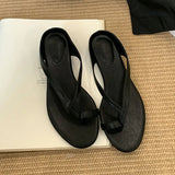 KYLETHOMASW  -  Luxury Footwear Low Heel Women Slippers Flip flops Shoes Fashion Round Toe Ladies Heeled Slippers Shoes Female Slides Sandals