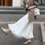 KYLETHOMASW  -  Summer Sweet Bubble Skirt Women Elegant Elastic Waist Pleated Solid Color Long Skirts Luxury Shiny Voile Party Faldas Mujer K993