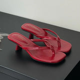 KYLETHOMASW  -  Fashion Square Toe Women 4CM Heels Slippers Slides Sandals Summer Casual Female Flip flops Ladies Thin Heel Slippers Shoes Pumps