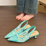 KYLETHOMASW  -  French Elegant High Heel Women Sandals Fashion Pointed Toe Singbacks Mules Shoes Summer Mesh Dress Sandalias Shoes Women