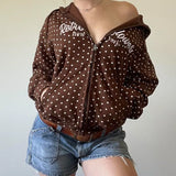 KYLETHOMASW  -  Hoodies Women Vintage Letter Printed Polka Dot Autumn Winter Pockets Y2k Harajuku Jackets Ladies Loose Sweatshirt