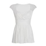 KYLETHOMASW  -  Pure Desire Spicy Girl White Lace Splice Knitted Top Summer Self-built Station New Pleated Slim Fit V-neck T-shirt Women