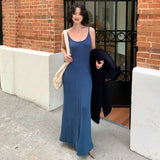 KYLETHOMASW  -  Vestidos Mujer Solid Knitted Spring Summer Sleeveless Sexy Women Dresses Elegant Vintage Slim Fashion Long Dress