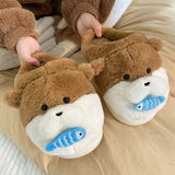 KYLETHOMASW  -  Cute Cotton Slippers For Women Winter Cartoon Animal Slippers Indoor Home Anti Slip Thick Bottom Warm Velvet Slippers