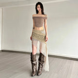 KYLETHOMASW  -  Knitted Elegant Skirt Women Low Waist Patchwork Irregular Hip-Covering Street Fashion Versatile Casual Sweet Style Bottom