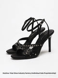 KYLETHOMASW  -  Fashionable round Head Diamond Glitter Sandals Thin Heel Buckle Strap High Heels Breathable Open Toe Luxury Sensation Shoes