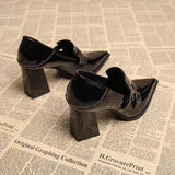 KYLETHOMASW  -  New High Heels Shoes Waterproof Platform Large Size Fashion Shallow Patent Leather High Quality Women Shoes Zapatillas Mujer