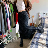 KYLETHOMASW  -  Women's Casual Maxi Dress, Vintage Black Plaid Aesthetic Print Pattern High Waist Fit Dress, Casual Streetwear