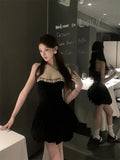 KYLETHOMASW  -  Heavyweight Velvet Mini Dress Women Sparkling Star Diamond One Shoulder High Waist Puffy Silken Gown Street Style Trendy Fashion