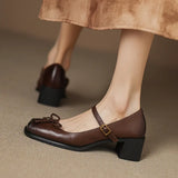 KYLETHOMASW  -  Butterfly-knot Elegant Shallow Mouth Women Pumps 2025 Mary Jane Fashion Square Toe Metal Buckle Thick Heel Dress Ladies Footwear