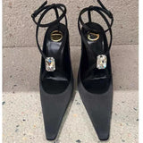 Kylethomasw Luxury Diamond Silk Thin High Heels Women Cross-Strap Sexy Banquet Dress Shoes Female Crystal Brand Pointed Toe Sandals Women