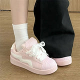KYLETHOMASW  -  New Arrivals Comfort Hard Wearing Soft Sole Vulcanized Shoes Women Pink Platform Sneakers Trendy Cross Tied Non Slip Flats