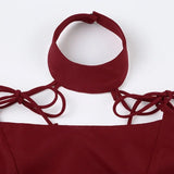 KYLETHOMASW  -  French Retro Red Bow Strap Neck Dress Waist Thin A Word Fluffy Suspender Short Skirt Spring