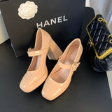 KYLETHOMASW  -  Red Patent Leather Mary Jane Pumps for Women Strap Buckle Chunky High Heels Shoes Woman Platform Pump Burgundy Party 43