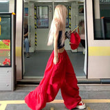 KYLETHOMASW  -  Y2K Red Cargo Pants Women Harajuku Baggy Sweatpants Streetwear Wide Leg Joggers Summer Gyaru Korean Casual Trousers New