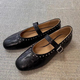 KYLETHOMASW  -  New French Women's Retro Mary Jane Ballet Shoes Ladies Flat Flat Casual Round Toe Riveted Shallow Mouth Single Shoes