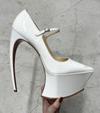 KYLETHOMASW  -  Spring/Summer New Women's Fashion Runway Patent Leather Pointed-Toe Platform Stiletto Heel Ankle Buckle Dress Party Pumps