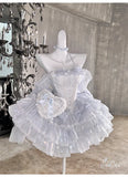 KYLETHOMASW  -  Sweet Princess Style High Waist Slimming Bow Dress Japanese Summer New Off-the-shoulder Lace-up Sleeveless Puffy Dresses