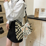KYLETHOMASW  -  Women Straw Woven Tote Bag Casual Handbag Large Capacity Summer Crochet Shoulder Bag with Bow Patchwork for Outdoor Travel