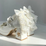 KYLETHOMASW  -  Lovely Girls Lolita Butterfly Knot High Heels Platform Shoes ,Young Women Students Cute sakura Wedding Dress Mary Janes