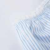 KYLETHOMASW  -  French Casual Suit Women's Summer Blue Striped Off Shoulder Top Low Waist Shorts Two-piece Set Fashion Female Clothes