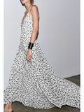 KYLETHOMASW  -  Backless Elegant See Through Maxi Dress Women Polka Dots Print Low-Neck Sleeveless Summer Holiday Ruched Sexy Outfits