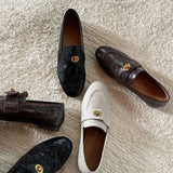 KYLETHOMASW  -  New Women Genuine Calfskin Slip On Round Toe Square Heel Shallow Casual Spring Outdoor Ladies Shoes