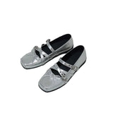 KYLETHOMASW  -  Women Rivet Decorated Ballet Flat Shoes with Bow Design Women Shoes with Square Toe Buckle Shallow Mouth Fashionable Loafers