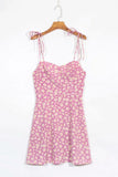 KYLETHOMASW  -  Retro Daisy Flower Print Bandage Spaghetti Strap Dress Retro Sexy Women Slim Bow Lacing Up Sling Dresses Holiday Robe