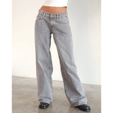 KYLETHOMASW  -  Spring and Autumn Solid Color Loose Jeans Women's Low-rise Wide-leg Pants Multi-Pocket Street Style Washed Jeans American Retro