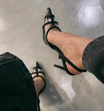 KYLETHOMASW  -  Black & Clear Pointed-Toe Slingback Heels Transparent Toe Box Stiletto Heel Adjustable Buckle Design Modern Sexy Style Sandals