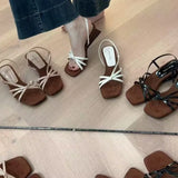 KYLETHOMASW  -  Kitten High Heels Open Toe Sandals Cross Narrow Band Low Slippers Stylish Comfortable Sexy Multi-work Shoes Flat Heels
