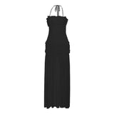 KYLETHOMASW  -  Mesh Patchwork Maxi Dress Women Halter Sexy Off Shoulder Backless Splits Gown Midnight Prom Party Ruched Elegant Dress
