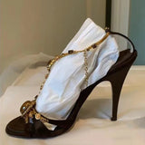 KYLETHOMASW  -  Bohemian Style Fashion Gem Ankle Strap Sandals Women Silk Open Toe Gladiator High Heels Wedding Prom Shoes Zapatos Mujer