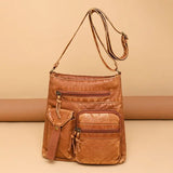 KYLETHOMASW  -  Retro Multi Pocket Soft Leather Crossbody Bag Women Large Capacity Shoulder Messenger Bags Ladies Casual Lightweight Mom Bag New