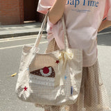 KYLETHOMASW  -  Large Tote Bag for Women Korean Canvas Woman Shoulder Shopper Bags Fashion Cartoon Embroidery Lady Big Female Handbags