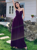 KYLETHOMASW  -  Women's Solid Backless Long Dresses Sexy Spaghetti Strap Halter Lace-up Wedding Evening Party Dress French Style A-line Vestidos