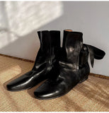 KYLETHOMASW  -  Autumn Winter Soft Leather Lace-up Women Ankle Boots Comfortable Flats Short Booties Fashion Bowknot Chelsea Boots Shoes Botas