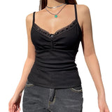 KYLETHOMASW  -  Lace lace patchwork groove strip deep V-neck small suspender new women's revealing navel sexy slim fit vest