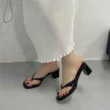 KYLETHOMASW  -  Spring Summer Women Heeled Slippers Shoes Pumps Fashion Shallow Ladies Square Heels Slippers Slides Female Flip flops Sandals