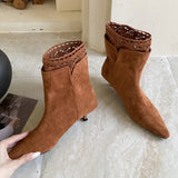 KYLETHOMASW  -  Sexy Pointed-Toe Faux Suede Ankle Boots Women Elegant Stiletto Heels for Ladies Fall/Winter Comfortable Women Shoes Botas Mujer