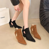 KYLETHOMASW  -  Retro Hollow out Breathable Roman High Heels Women Summer New Pointed Toe Large Size Thick Heel Boots Comfortable Shoes