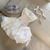 KYLETHOMASW  -  Gyaru Elegant Chic Ball Gown Summer Kawaii 90s Sexy Fashion Sweet Princess Dress Woman French Lace Sim Fairy Dress Harajuku