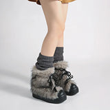 KYLETHOMASW  -  Winter Furry Lace Up Women Snow Boots Concise Height Increase Shoes Female Thick Sole Warm Cotton Short Booties Zapatos De Muje